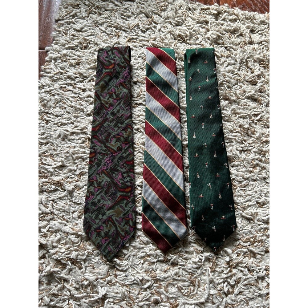 Set of 3 100% Silk Ties, Green Theme Fabric